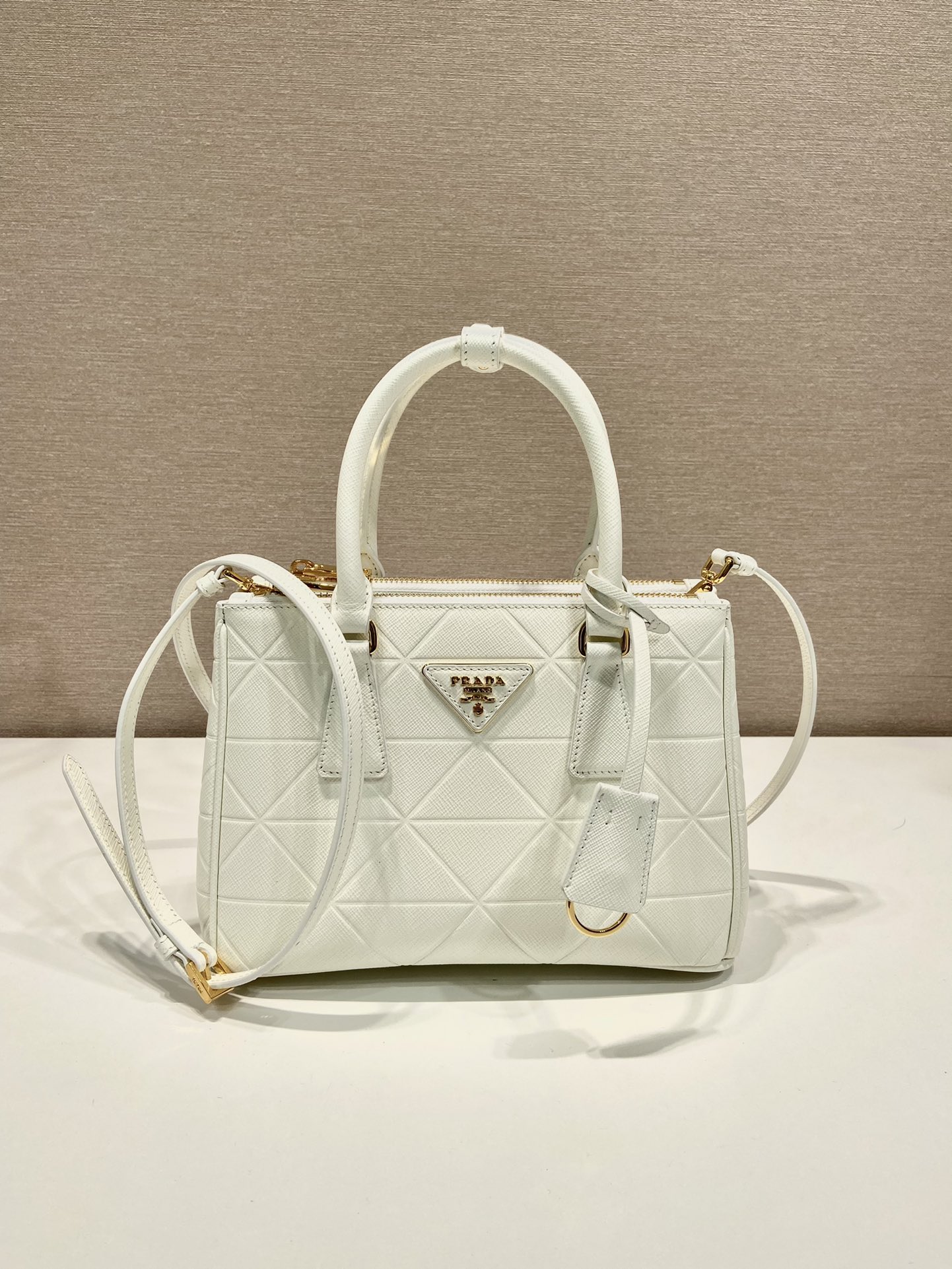 Prada Small Galleria Saffiano Leather Bag Tote Shoulder Bag White 1BA896